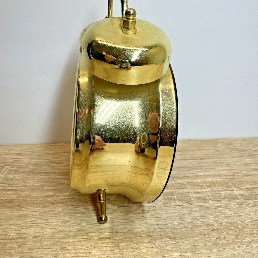 Gold Tone Twin Bell Quartz Alarm Clock Retro Analog Battery Operated